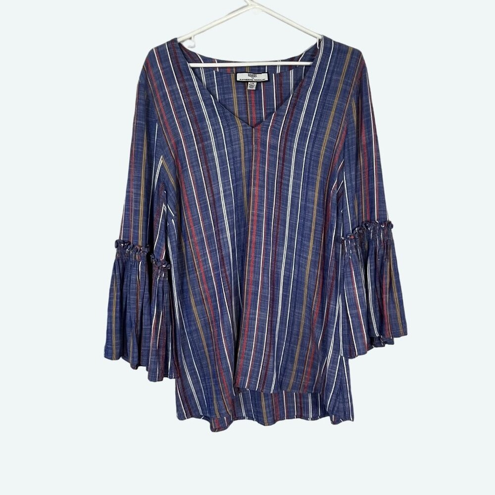 HIlary Radley for Katherine Barklay‎ Chambray Embroidered Stripe Blouse Size XL